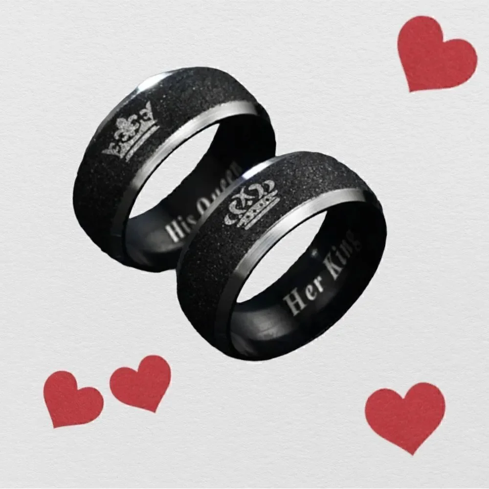 Her King/His Queen l Stainless Steel Crown Rings in Frosted Black l New